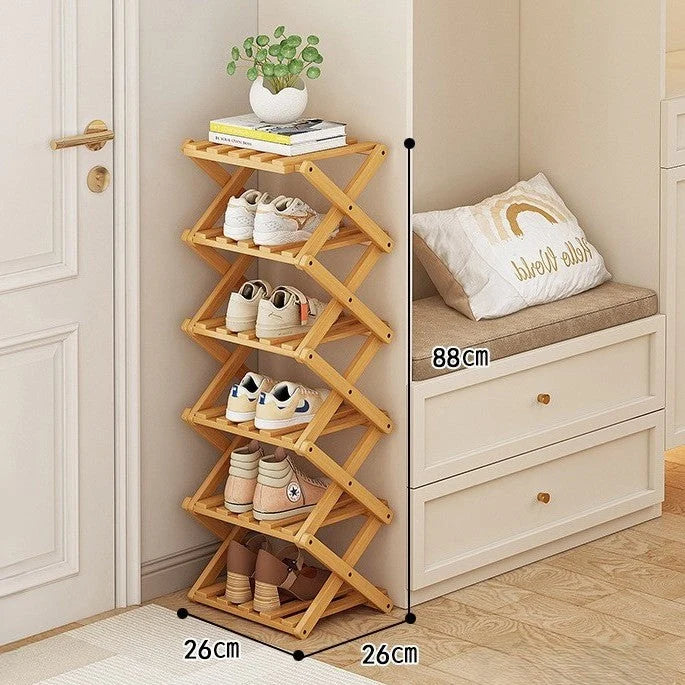 Modulares Schuhregal aus Bambus | Zickzack-Design für Platzsparende Aufbewahrung | Modernes Schuhgestell für Stil und Funktionalität 1