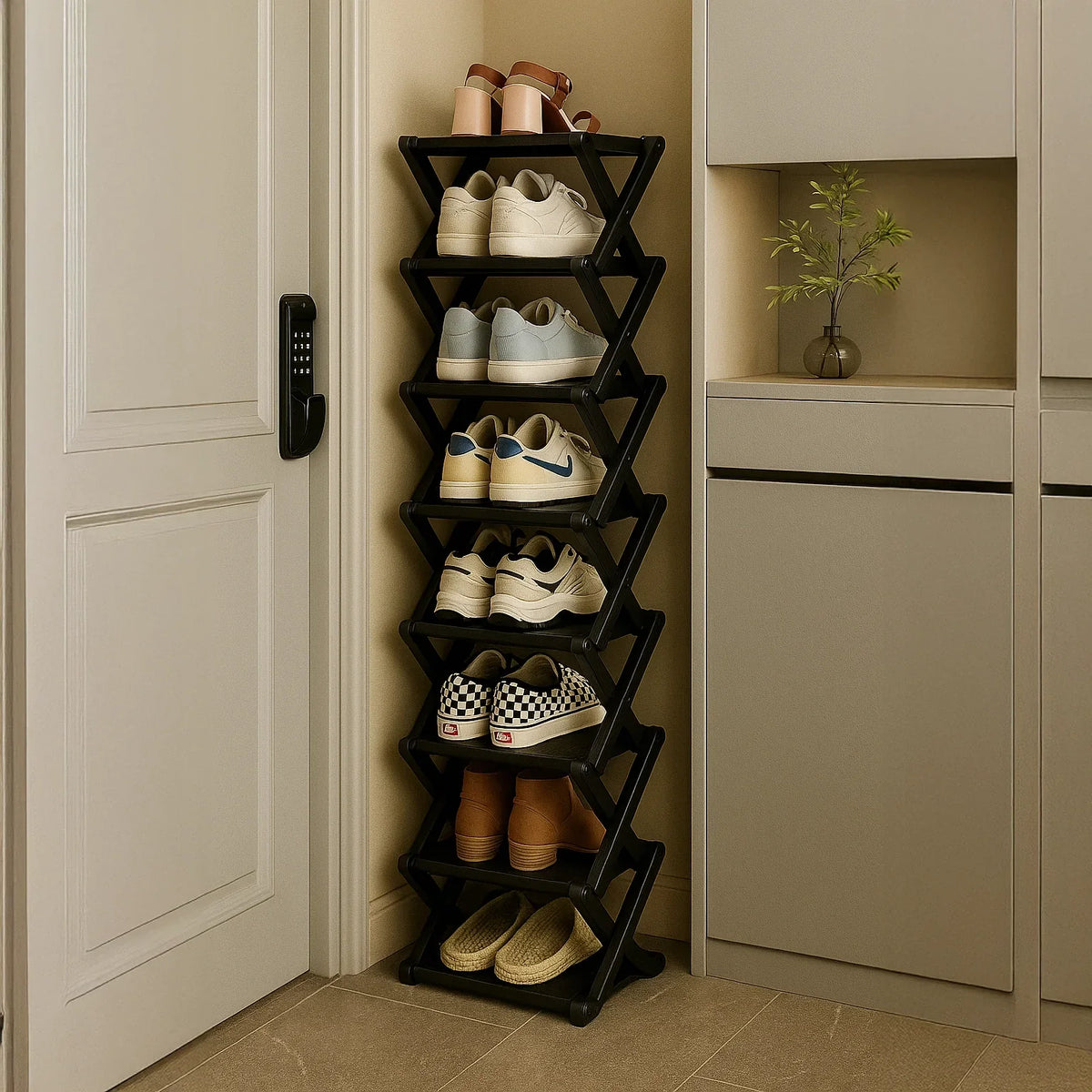 Modulares Schuhregal aus Bambus | Zickzack-Design für Platzsparende Aufbewahrung | Modernes Schuhgestell für Stil und Funktionalität 11