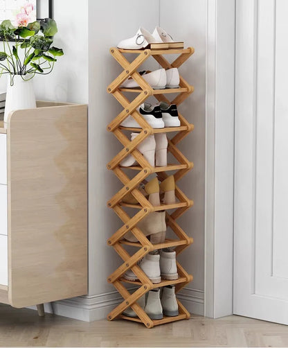Modulares Schuhregal aus Bambus | Zickzack-Design für Platzsparende Aufbewahrung | Modernes Schuhgestell für Stil und Funktionalität 2