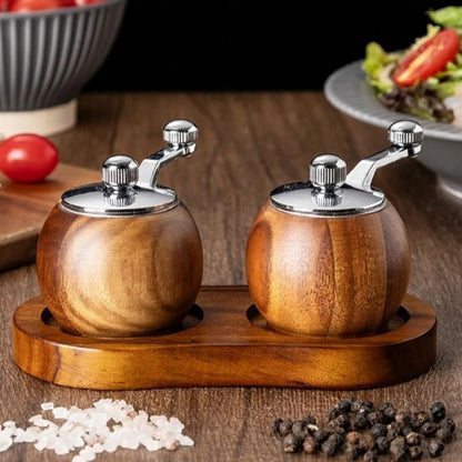 Nordic Design | Salz- und Pfeffermühlen-Set mit Holzständer | Handgemahlenes Gewürz für stilvolle Küche 1