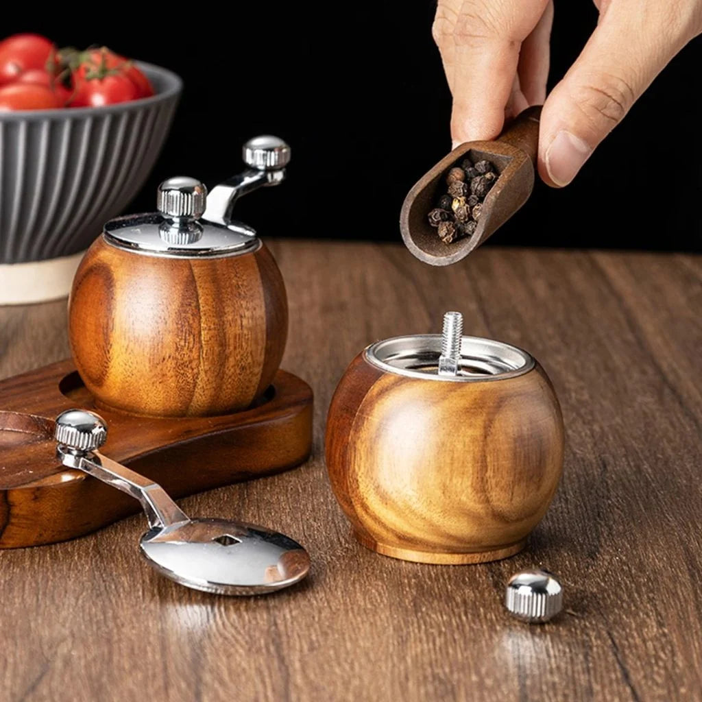 Nordic Design | Salz- und Pfeffermühlen-Set mit Holzständer | Handgemahlenes Gewürz für stilvolle Küche 3