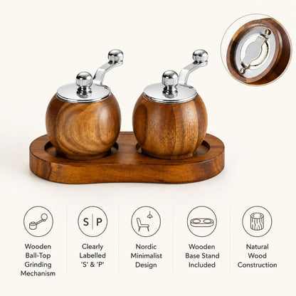 Nordic Design | Salz- und Pfeffermühlen-Set mit Holzständer | Handgemahlenes Gewürz für stilvolle Küche 4