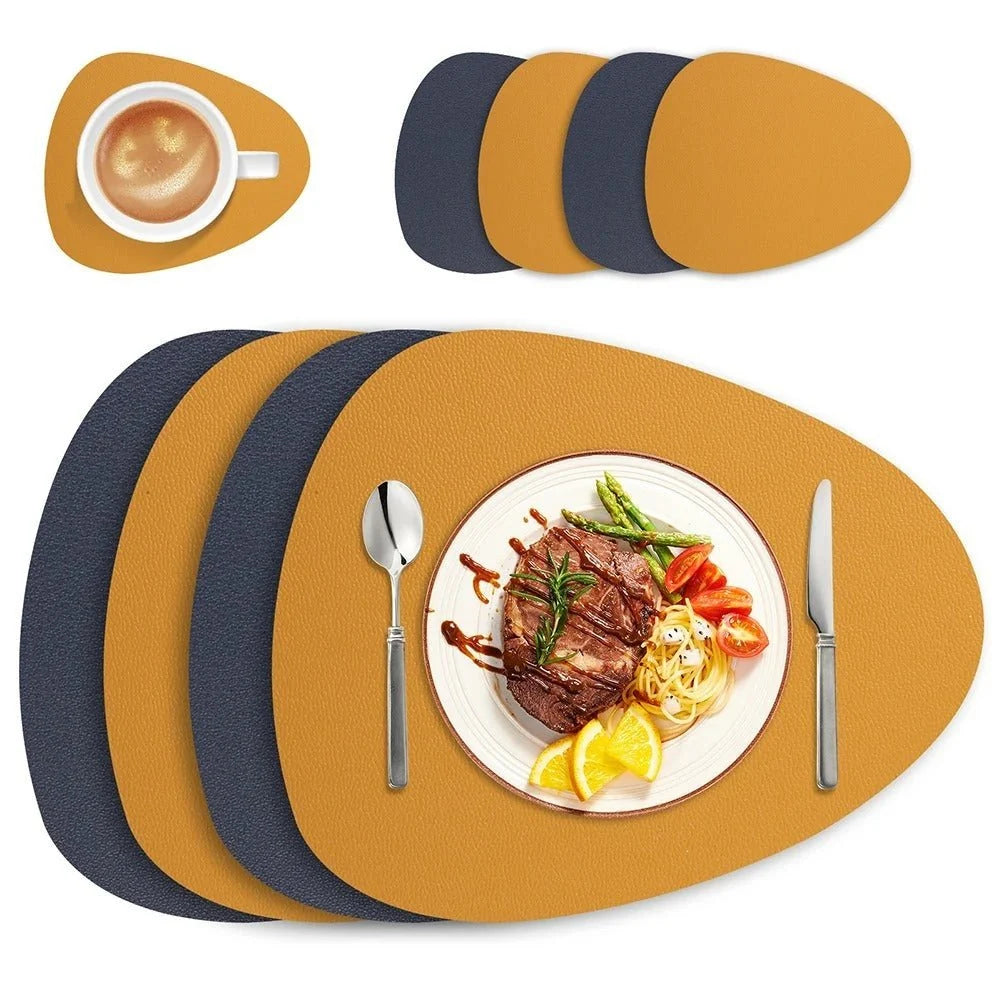 Ökologisches Leder Tischset | Abwaschbare Tischsets mit Wendbarem Design | Praktisch für Stilvolle Essbereiche 0