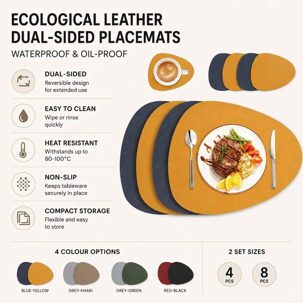 Ökologisches Leder Tischset | Abwaschbare Tischsets mit Wendbarem Design | Praktisch für Stilvolle Essbereiche 3