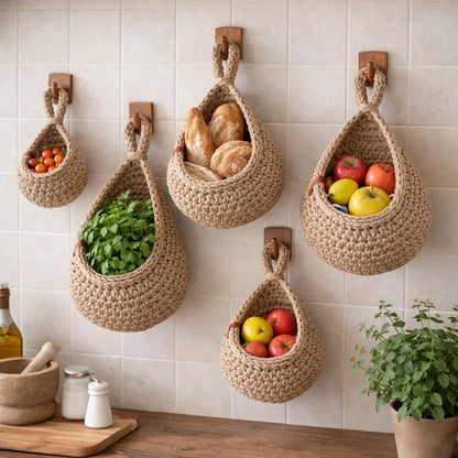 Rustikaler Jute Hängekorb mit Atmungsaktivem Design | Ideal für Obst und Gemüse 0