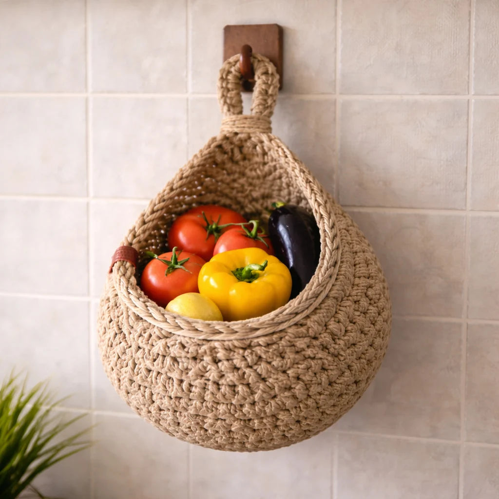 Rustikaler Jute Hängekorb mit Atmungsaktivem Design | Ideal für Obst und Gemüse 7
